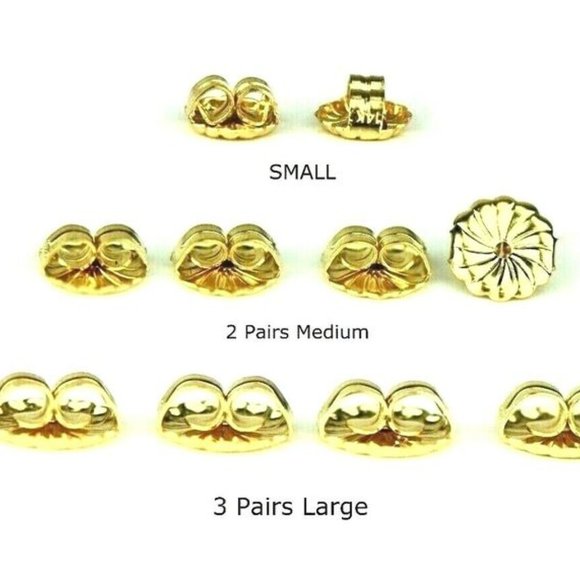 Solid 14K White or Yellow Gold Earring Backs Butterfly 3 Large Pair Findings - Picture 2 of 14